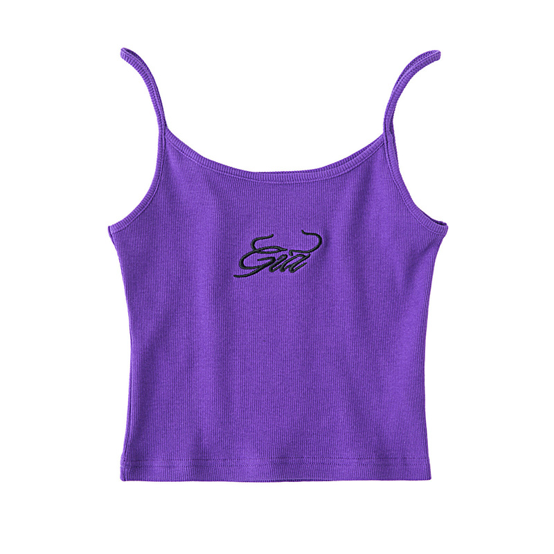 Summer Women Cotton Wrap Crop Tank Top Sleeveless Vest Solid Sexy Y2K Short Streetwear Gia Letters Ribbed Embroidered Camisole 220325