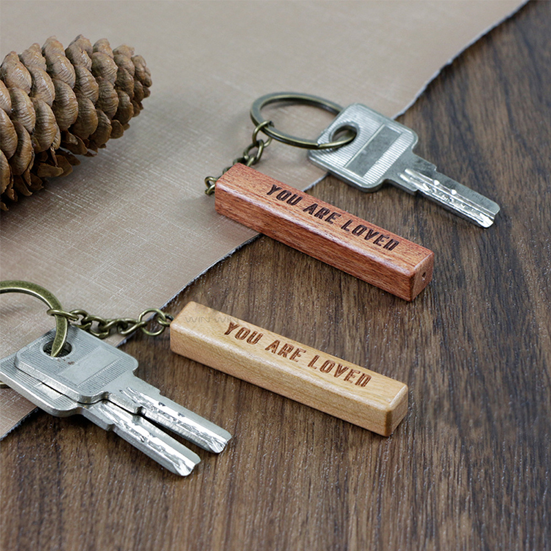 Creative Rectangular Wooden Keychain Pendant Beech DIY Blank Key Chain Fashion Accessories Christmas Gift