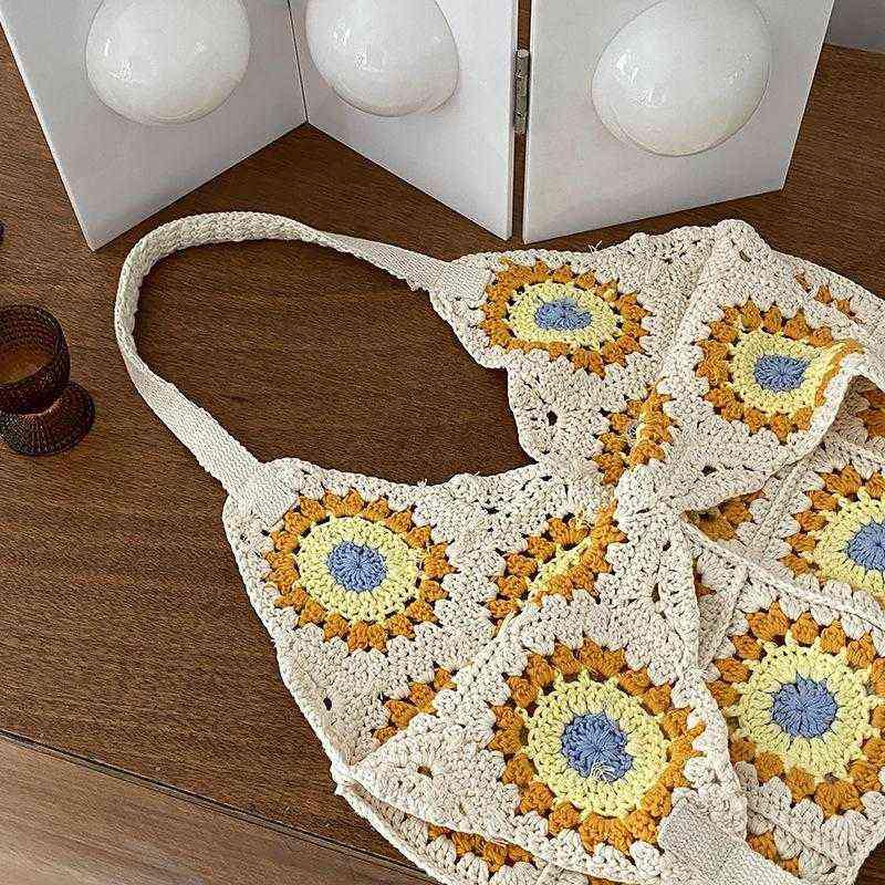 Bohemian Floral Knitted Women Shoulder Bags Crochet Woven Lady Handbags Causal Summer Beach Bag Braid Big Shopper Purses 2022 220705