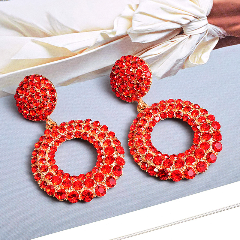 Elegant Shiny Geometric Crystal Round Circle Long Hoop Earrings Colorful Rhinestone Drop Earring Diamond Dangle Earrings Bridal Jewelry for Women