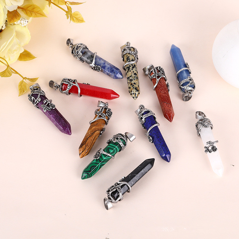Natural Stone Rose Single Pointed Hexagon Charms Pendant Reiki Healing Crystals Rose Quartz Pendants For Necklace Jewelry Making