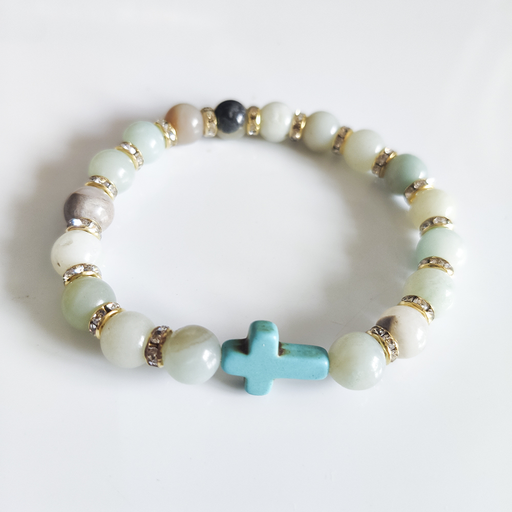 Natural Stone 8mm Amazon Reiki Healing Chakra Bracelets Cross Charms Bracelrt For Women Jewelry Gift