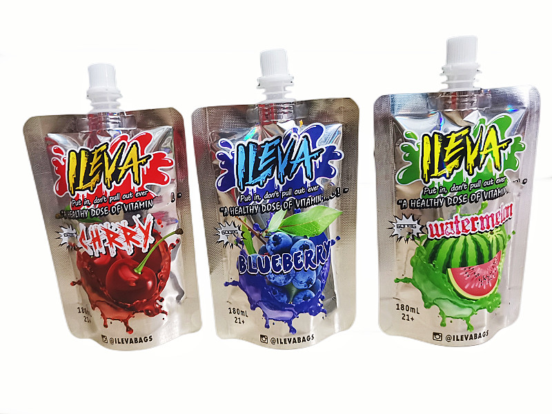 2022 newest edible packaging bag ILEVA for beverage liquid alunimum foil with nozzle witch spout screw cap 180ml 600mg blueberry pine applie cherry grape strawberry
2022 newest edible packaging bag ILEVA for beverage liquid alunimum foil with nozzle witch spout screw cap 180ml 600mg blueberry pine applie cherry grape strawberry
