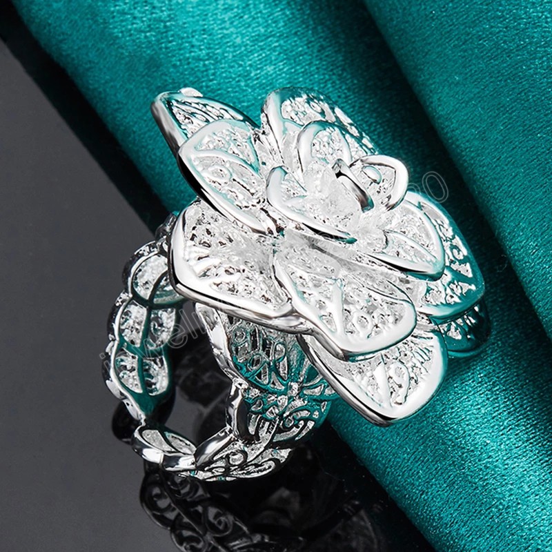 925 Sterling Silver Opening Three-Tiered Flower Ring For Woman Fashion Wedding Engagement Party Gift Charm Jewelry