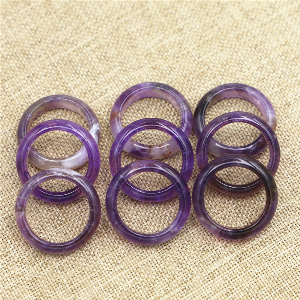 Natural Stone Wide 6mm Amethyst Rings Crystal Women Ring Party Wedding