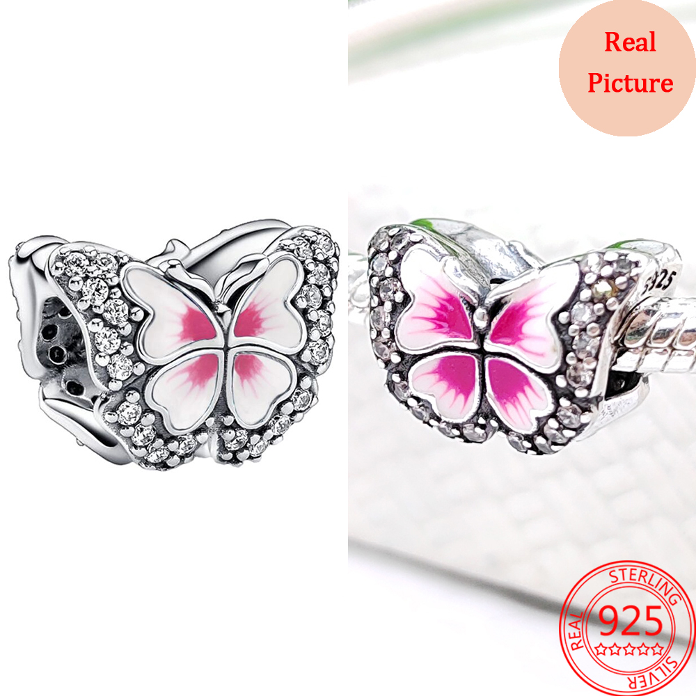 New Popular 925 Sterling Silver Charm Colorful Gems Hollow Out Design Charm For Bracelets Ladies Jewelry Gift Accessories