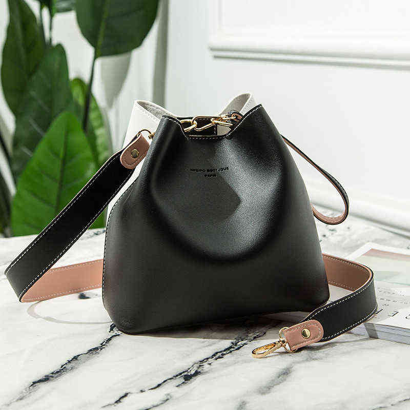 2022 New Arrivals Women's PU Leather Shoulder Bag High Quality Fashion Leisure Style Pure Color Composite Bag Large Bucket Bag G220524