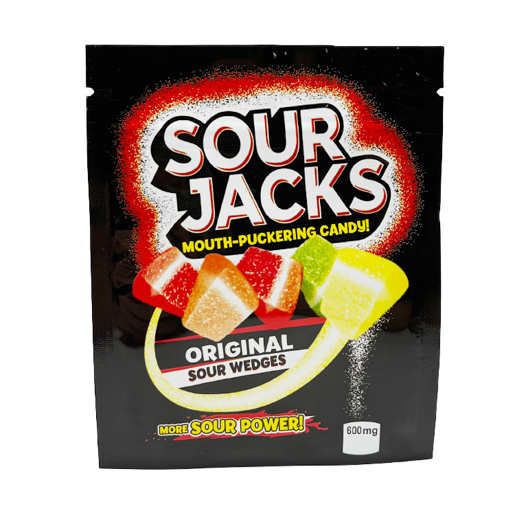 Original Sourjacks candy gummies mylar bags 600mg infused aluminum foil resealable zipper flat bag
Original Sourjacks candy gummies mylar bags 600mg infused aluminum foil resealable zipper flat bag