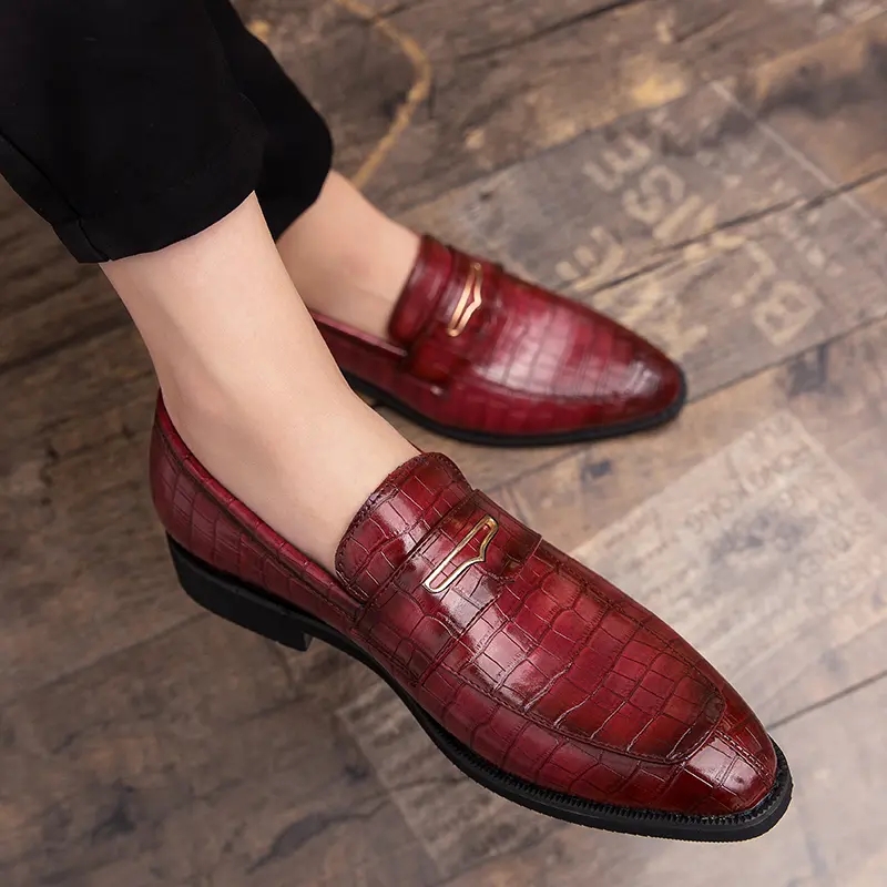 Loafers Men Shoes PU Leather Solid Color Casual Fashion Round Head Street Party Crocodile Pattern Mask Decoration Simple Classic British Style CP233