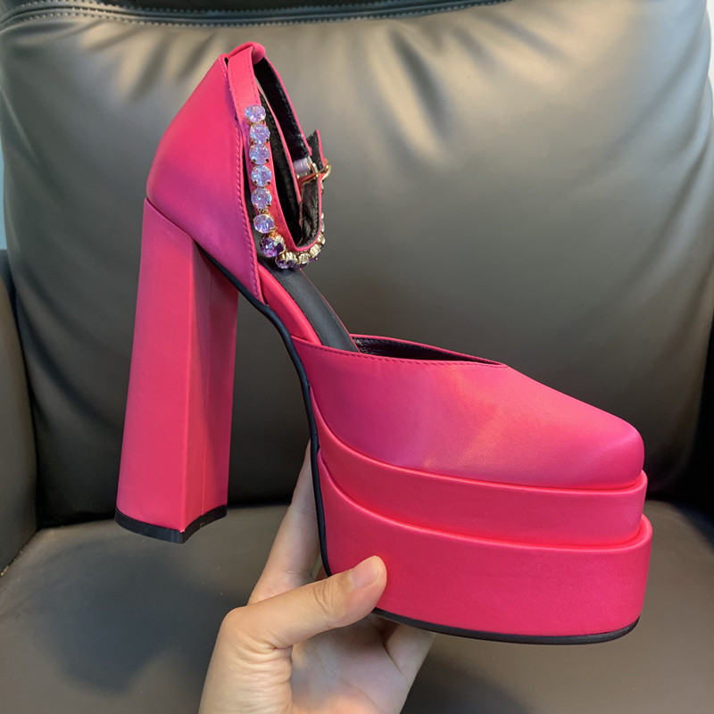 Platform Heels Shoes Square Toe Buckle Women's High Heel Wedding Party Pumps Luxury Brand 220328
