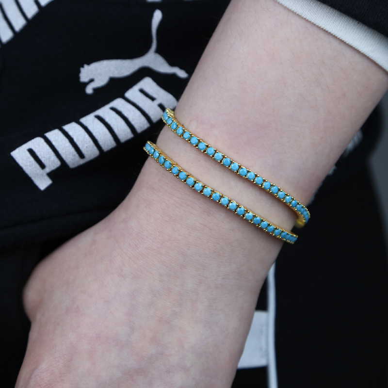 Fashion Turquoises Bracelets for Women Girl Simple Classic 3mm Blue Stone Tennis Charm Bracelet Bangle Trendy Jewelry