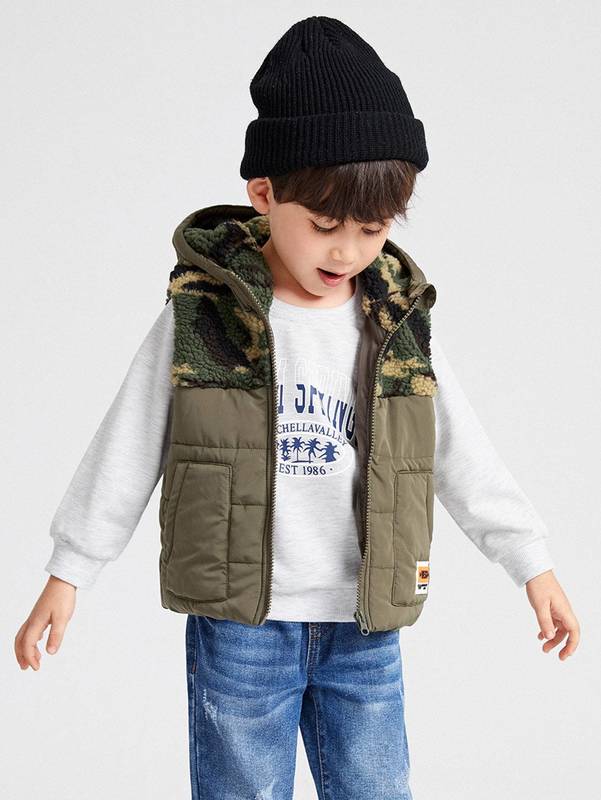 Toddler Boys Camo Pattern Hooded Teddy Puffer Winter Coat SHE