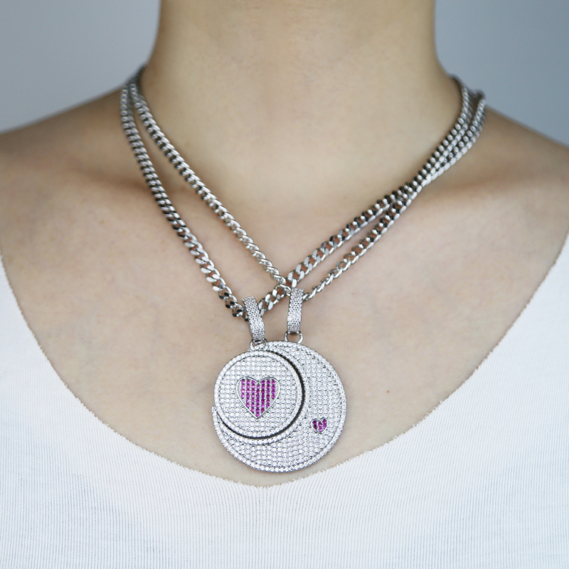 Men Women Hip Hop Moon Pendant 4.5mm Cuban Link Chain Iced Out Bling 5A CZ Paved Necklaces Fashion Lovely Heart Charm Jewelry
