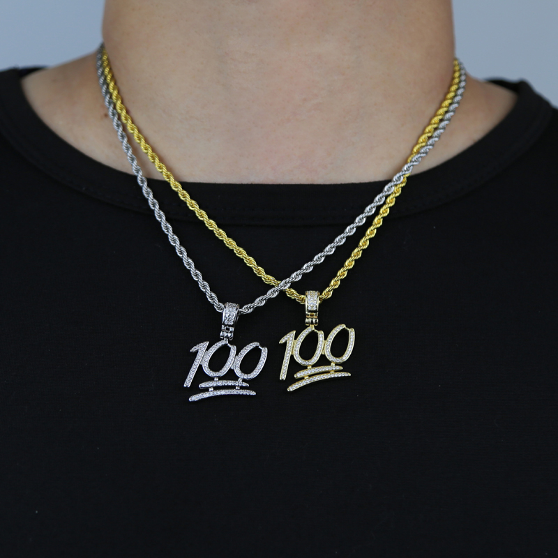 Iced out number 100 pendant with cubic zircon paved hip hop pendants fit tennis chain cuban chains for women men punk styles jewelry wholesale dh57271