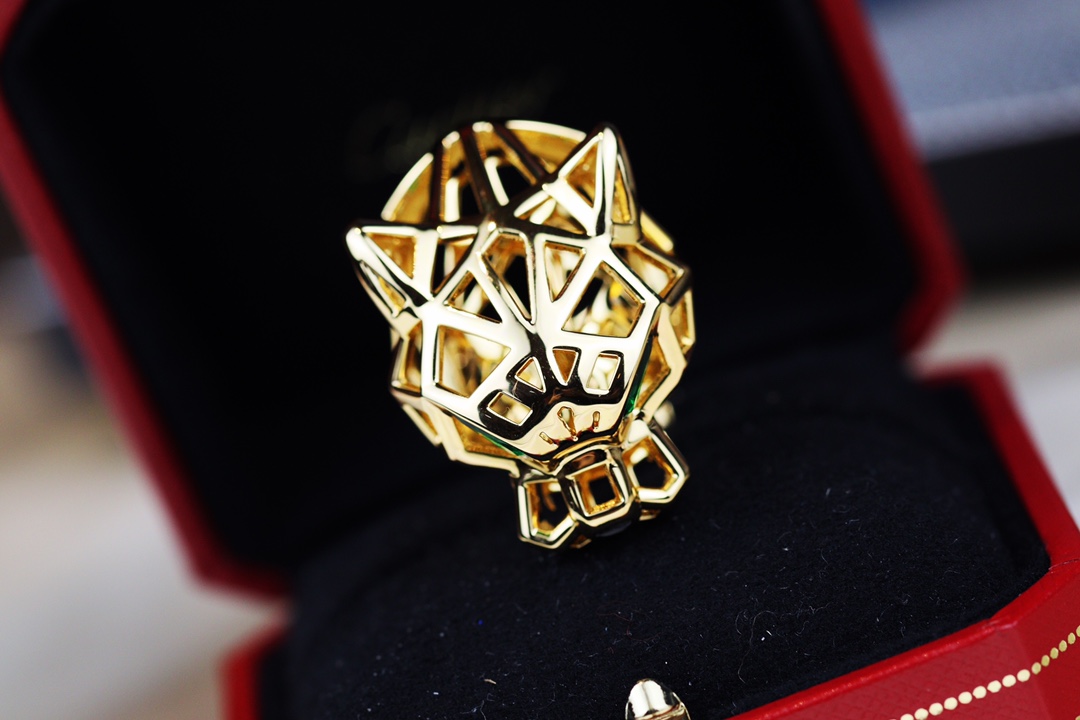 2022 New Fashion Famous Brand Party Jewelry Panthere Ring V Gold Hollow Leopard Wedding Finger Ring With Green eyes Women Men