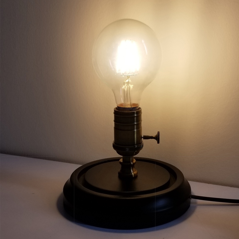 Retro Industrial Wooden Base Table Lamp - Versatile LED Lighting with Edison Bulbs and Glass Shades