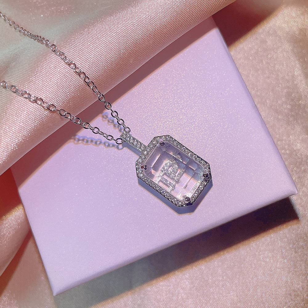Tiktok Top Sell Letter Pendant Simple Fashion Jewelry 925 Sterling Silver Pave White Sapphire CZ Diamond Gemstones Party Perfume bottle Clavicle Neckl