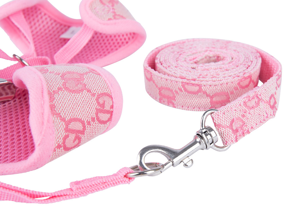 Dog Harness Leashes Set Classic Pattern Pets Collars Leash Breathable Mesh Pet Harnesses for Small Dogs Poodle Schnauzer B89