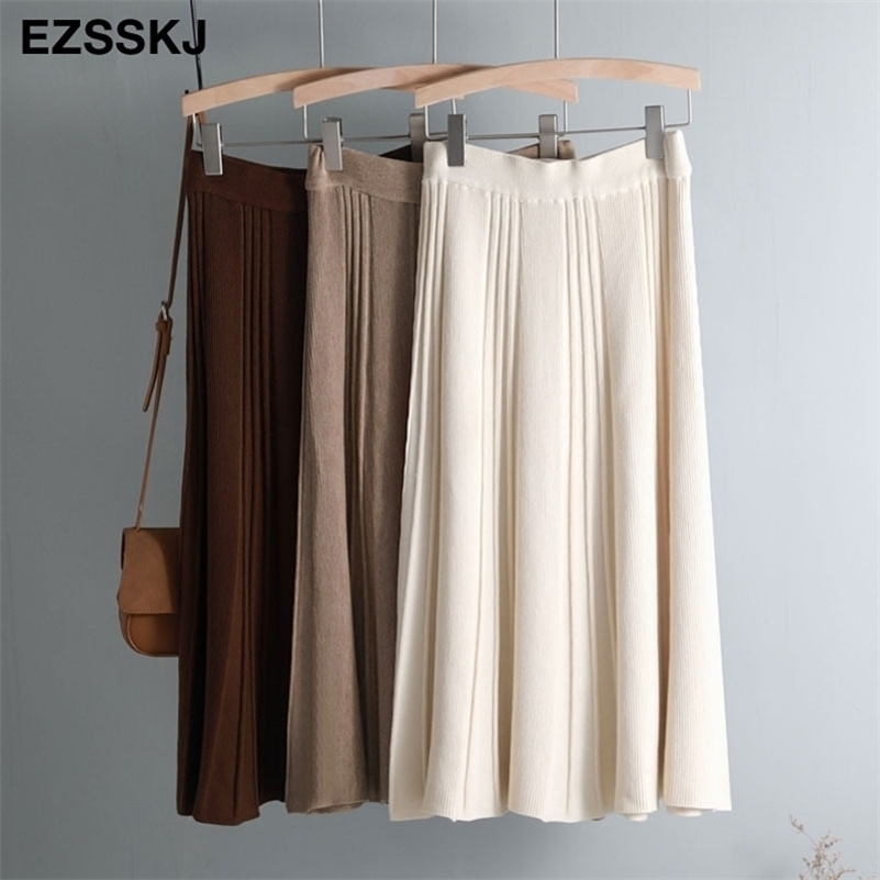 Vintage Winter Women thick sweater skirt Elastic High Waist Pleated Midi knitted Skirt Aline female solid elegant Skirts Y200326, Coffee
Vintage Winter Women thick sweater skirt Elastic High Waist Pleated Midi knitted Skirt Aline female solid elegant Skirts Y200326, Coffee