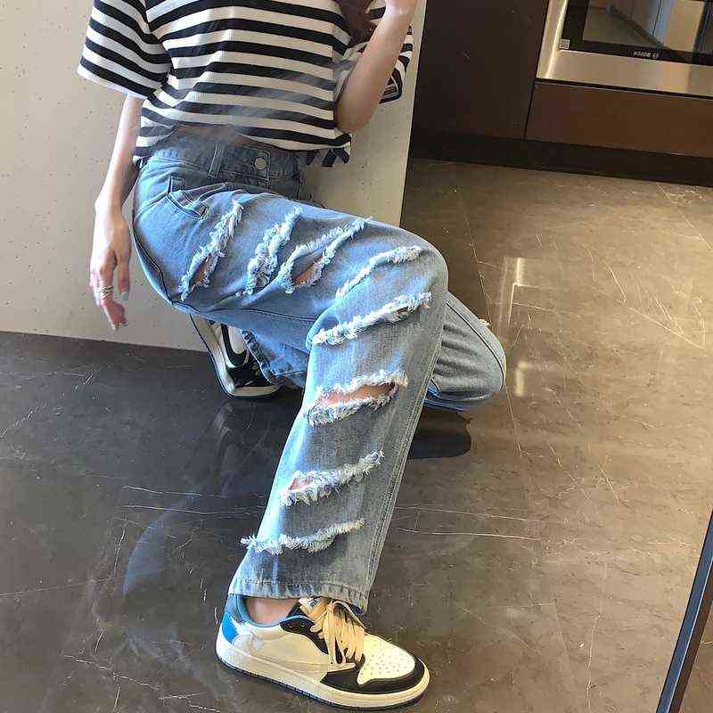 Hole Trend Jeans Women 2022 Fashion Summer Street Loose Straight Denim Pants Femme Jeans High Waist Woman Trousers W523A T220728, Blue
Hole Trend Jeans Women 2022 Fashion Summer Street Loose Straight Denim Pants Femme Jeans High Waist Woman Trousers W523A T220728, Blue