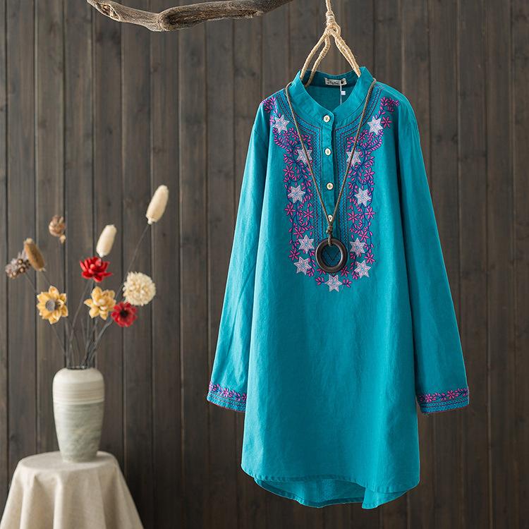 Women's Blouses & Shirts Ethnic National Flower Embroidery Long Tops Clothes Women Loose Stand Collar Button Floral Cotton Linen Mujer, Blue
Women's Blouses & Shirts Ethnic National Flower Embroidery Long Tops Clothes Women Loose Stand Collar Button Floral Cotton Linen Mujer, Blue