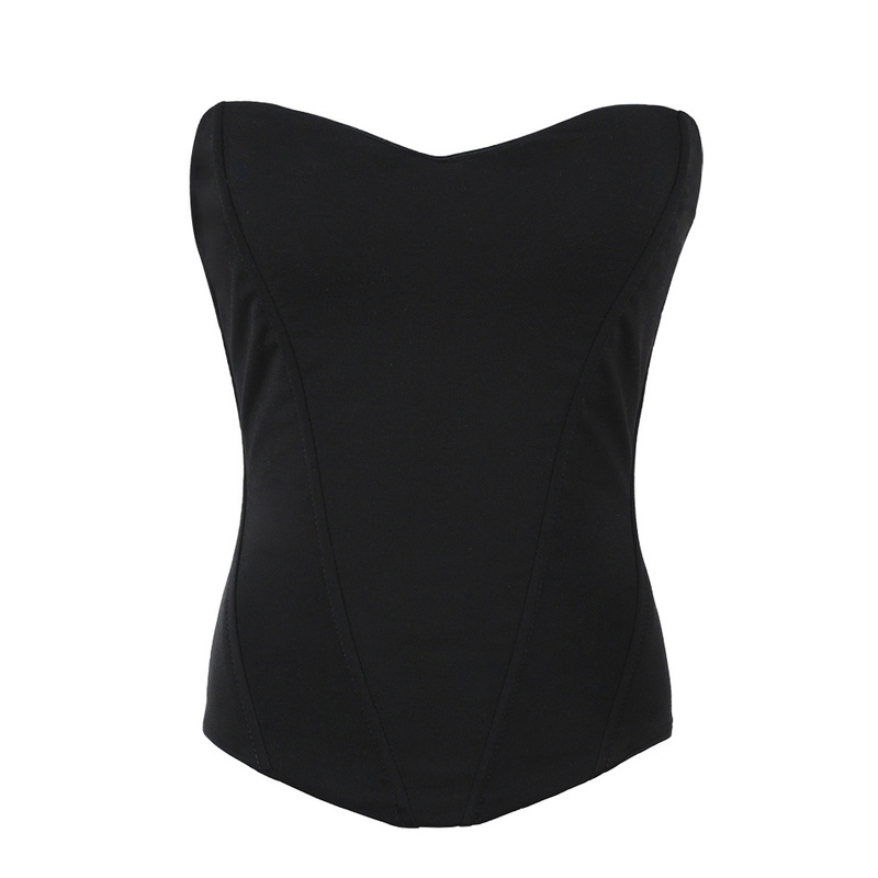 Inspired By Kendall Jenner Strapless Black Shaped Top Boned Corset With Sweetheart Neckline Gathered Cups 220325