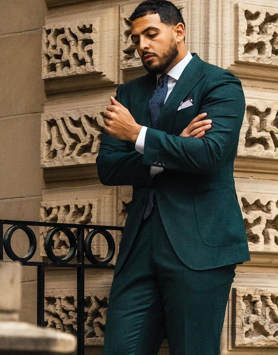 Business Suits Men Dark Green Tuxedos Two Button Groom Dinner Formal Evening Wedding Birthday Party Wear Blazer 2 Pieces