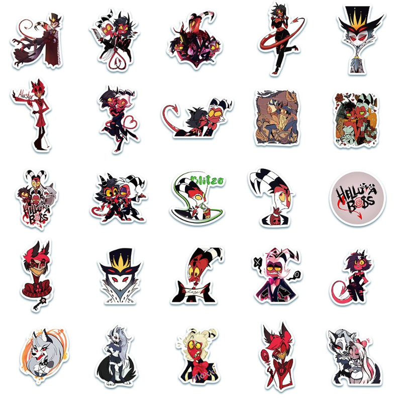 50Pcs/Lot Alastor Stickers Hazbin Hotel Sticker Helluva Boss Cute Graffiti Stickers Suitcase Guitar Waterproof Decals