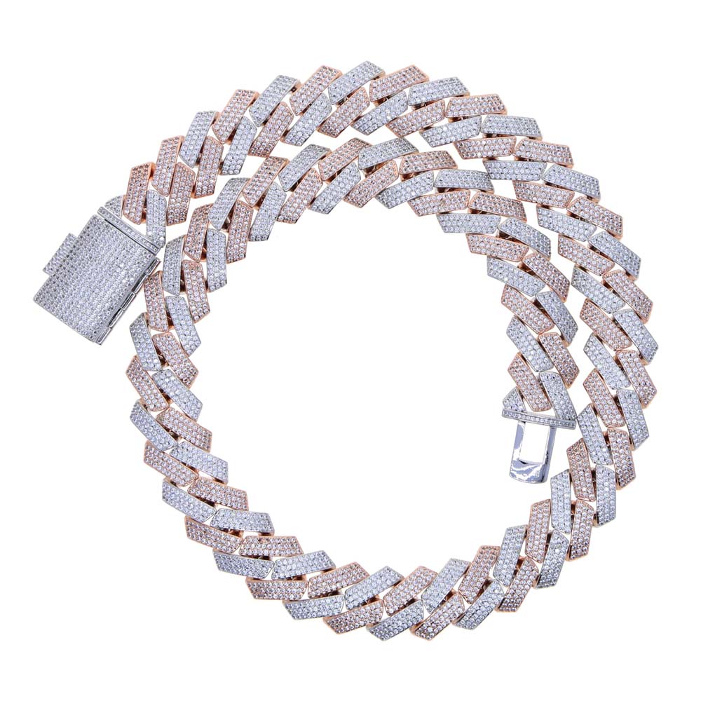 Big Heavy Hip Hop ice Men Boy Necklace Jewelry Micro Pave CZ Rose Gold Two Tone Color Rock Punk Ice Out Cuban Chain Necklaces 19mm