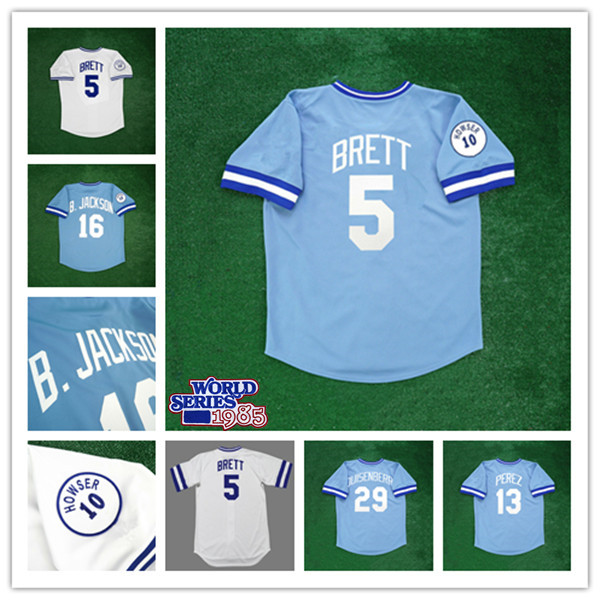 1985 1987 Kansas City KC Vintage WS Baseball Jerseys George Brett Bo Jackson Dan Quisenberry Mike Sweeney Willie Wilson Hal McRae Frank White Salvador Perez Gibson
