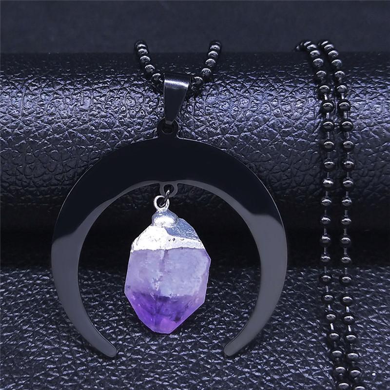 Pendant Necklaces Witchcraft Divination Moon Purple Natural Crystal Stainless Steel Necklace Women Black Color Jewelry Bijuteria N3105Pendan
Pendant Necklaces Witchcraft Divination Moon Purple Natural Crystal Stainless Steel Necklace Women Black Color Jewelry Bijuteria N3105Pendan