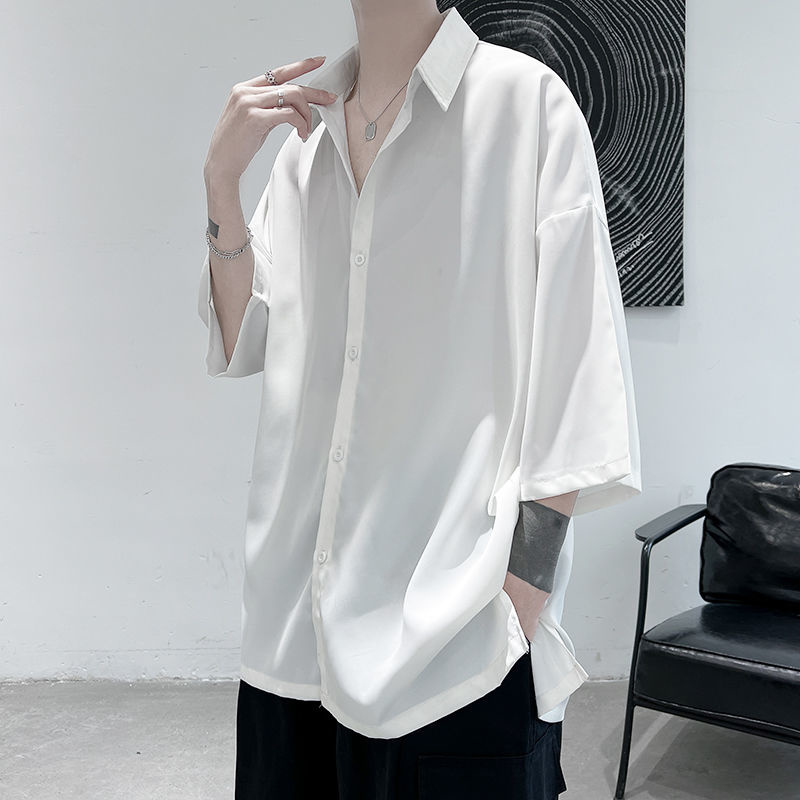 Privathinker Half Sleeve Men Solid Shirts Summer Casual Oversize Blouses White Fashion Male Cardigan Vintage Korean Clothing 220322