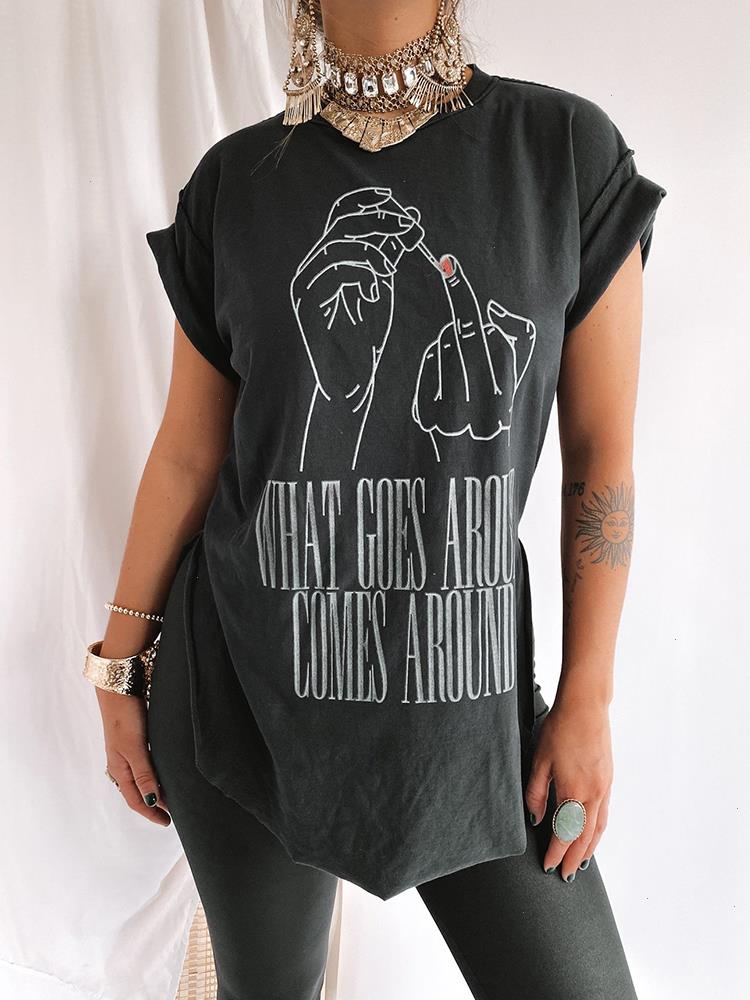 What Goes Around Comes Printed Funny Women T Shirt Short Sleeve Summer Loose Woman Tshirts Side Slit Tees Tops, Dark gray
What Goes Around Comes Printed Funny Women T Shirt Short Sleeve Summer Loose Woman Tshirts Side Slit Tees Tops, Dark gray