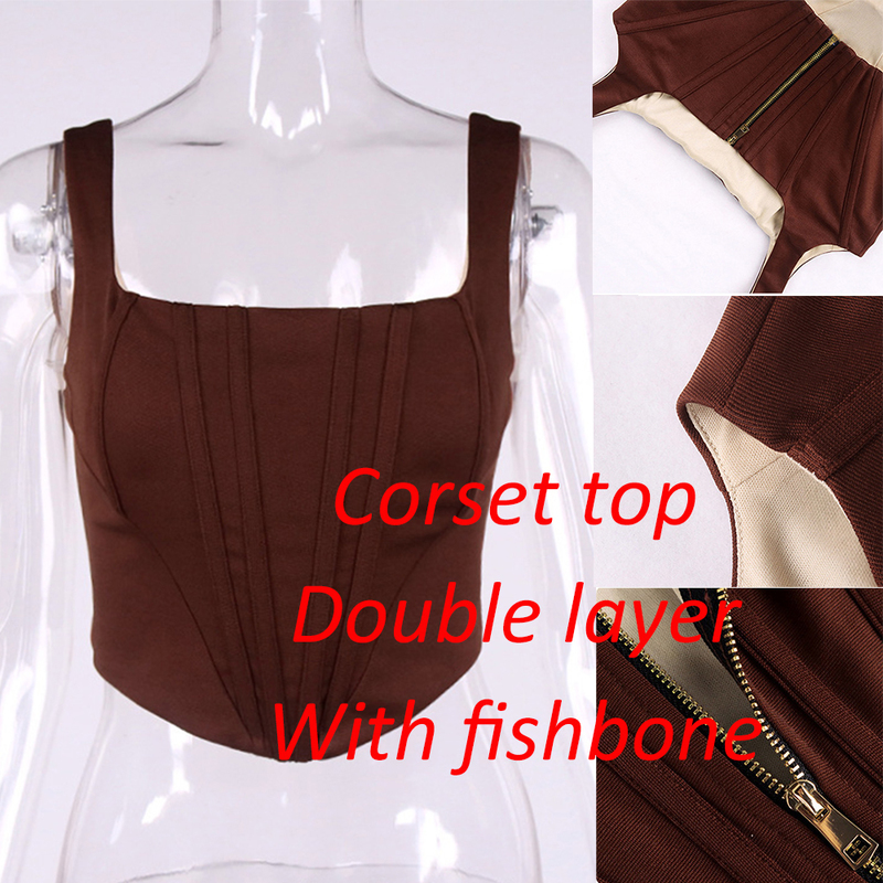 High Quality Corset Top Y2k Women Arrivals Lined House of Cb Bone Sexy Coffee Female Crop For Party Club 220316