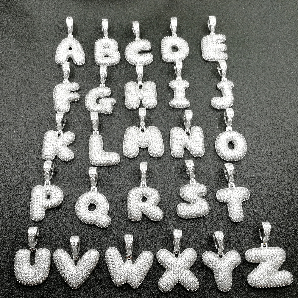 Hip Hop Cubic Zirconia A-Z 26 English Capital Letters Pendent Necklace With Stainless Steel Rope Chain 18K Real Gold Plated Diamond Letter Necklaces f