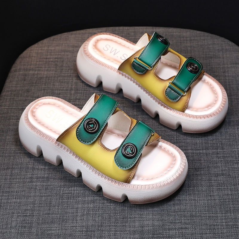 Summer Leather Slippers Women's Fashion Comfortable Sponge Soft Bottom Outdoor Personality Leisure Versatile Beach Sandals