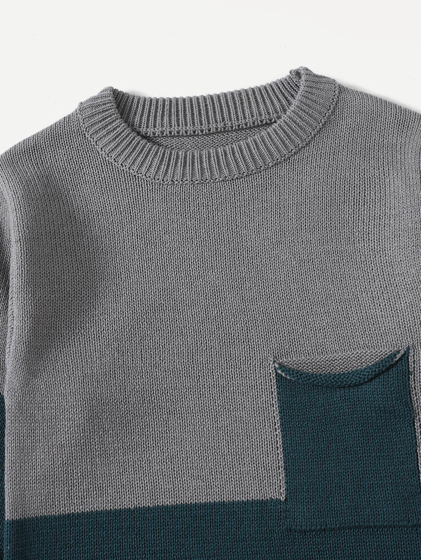Toddler Boys Two Tone Pocket Patched Sweater SHE01