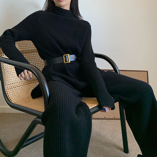 Hirsionsan Elegant Soft Knitted Sets Women Autumn Winter Warm Casual Two Pieces Sweater and Pants Outfits Solid Tracksuit Lady 220816