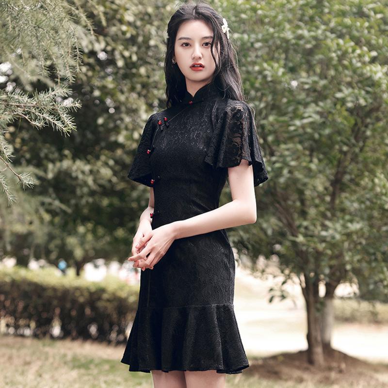 Ethnic Clothing Short Lace Cheongsam Dress Girls Daily Wear Party Black Qipao Chinese Traditional ClothingEthnic
Ethnic Clothing Short Lace Cheongsam Dress Girls Daily Wear Party Black Qipao Chinese Traditional ClothingEthnic