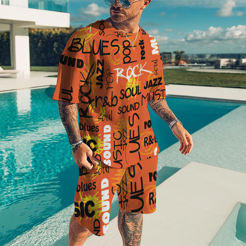 Personality Digital Graffiti 2 Piece Men's T-shirt Sportswear Suit Fitness Summer Printing Shorts 220803
