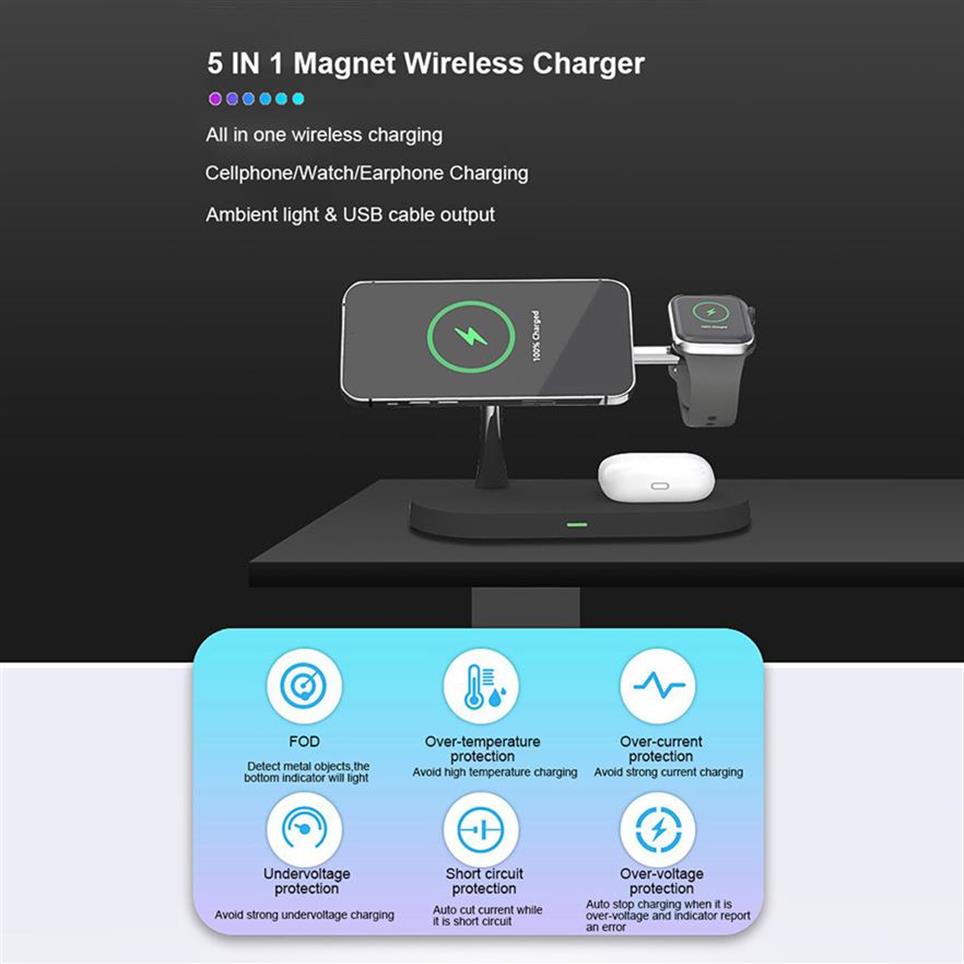 Epacket 5 In 1 Magnetic Wireless charger Stand 15W Fast Charging Dock Station For Watch Chargers Stand3149216E2555