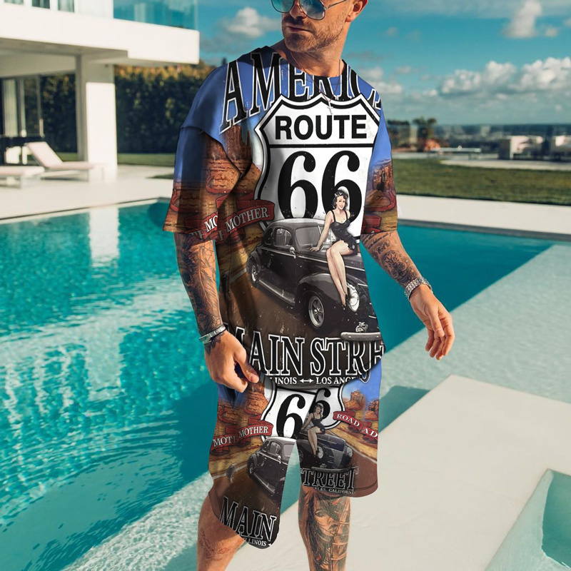 Men Sets Summer Tracksuit Fashion Clothing For Man Casual Short Sleeves Print T-Shirtshorts Suits Streetwear Oversize Clothes 220803