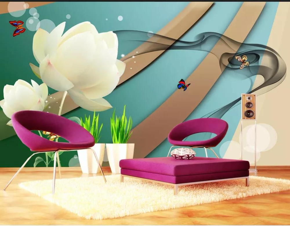 3d wallpaper mural dreamy white lotus fashion sofa living room TV family art background wall silk waterproof material