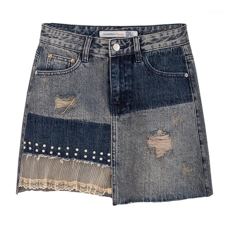Skirts Summer Vintage Womens Lady Ripped Tassel Lace Patchwork Rivets Denim Skirt , Korea Female Woman Irregular Jeans, As pic
Skirts Summer Vintage Womens Lady Ripped Tassel Lace Patchwork Rivets Denim Skirt , Korea Female Woman Irregular Jeans, As pic
