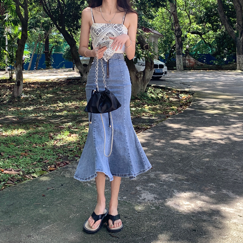 Faldas Mujer Moda Vintage Wrap Hip High Waist Black Denim Skirt Mermaid Split Plus Size Streetwear Trumpet Wild Sexy 220322