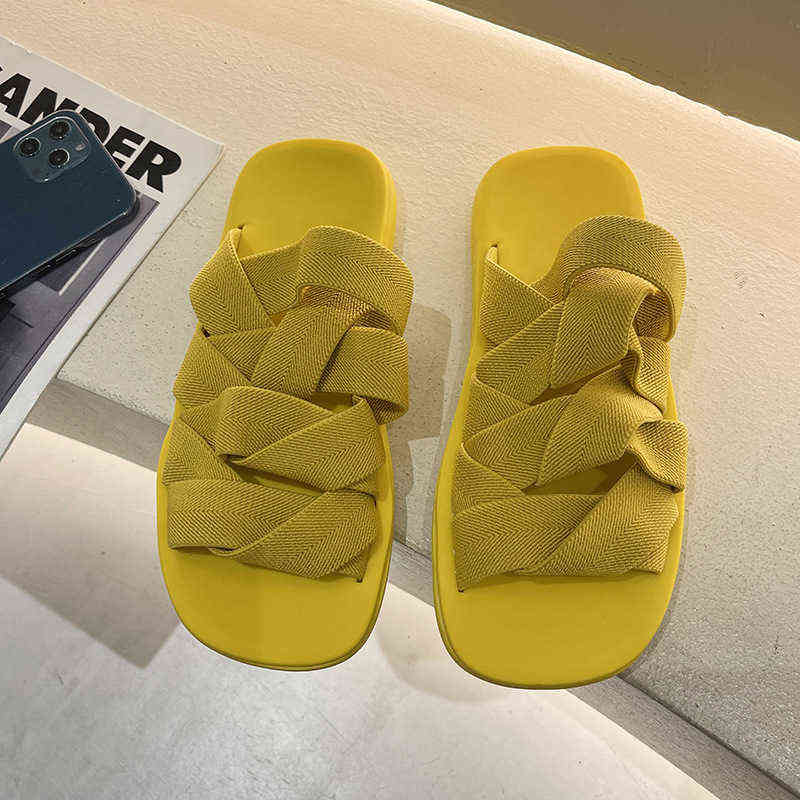 Woven Elastic Band Slippers Women Wear Xia'axigo Mona Flat Bottom Roman Sandals, Yellow
Woven Elastic Band Slippers Women Wear Xia'axigo Mona Flat Bottom Roman Sandals, Yellow