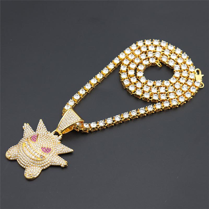 Pendant Necklaces Hip Hop Zircon Anime Ghost With Iced Out Bling Rhinestone Miami Cuban Chain Choker Necklace For Men Boy Gothic JewelryPend