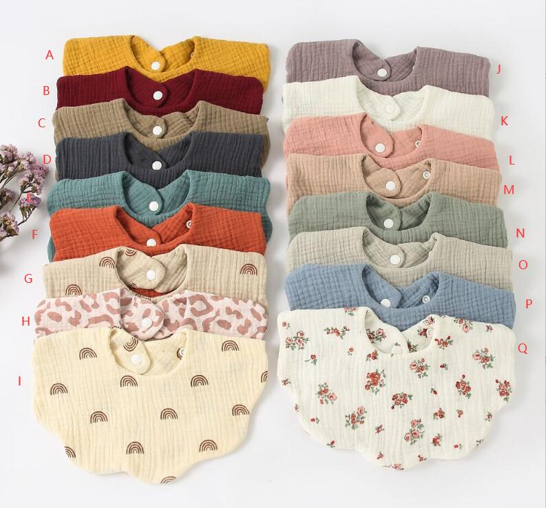 INS Simple baby bibs 100% cotton Flower Print Wave Shape Girl Infants Baby Feeding Bib 18 Colors
