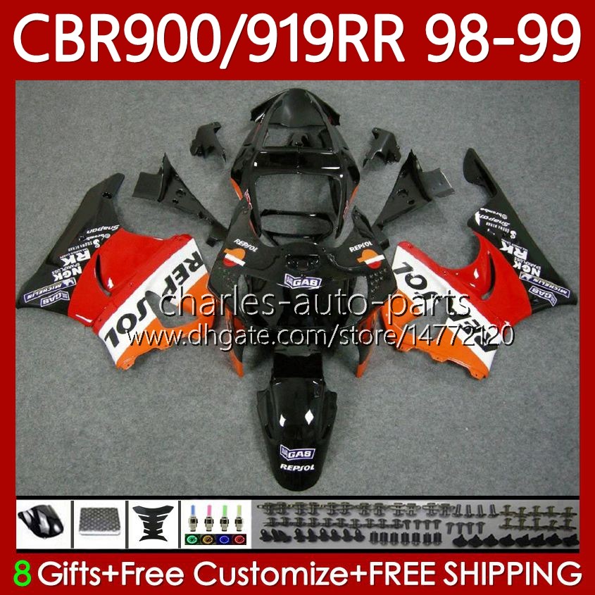 Repsol red Bodywork For HONDA CBR919 CBR 900 919 RR CC 98-99 Years Body 127No.7 CBR 919RR 900RR 919CC CBR900 RR CBR919RR 98 99 900CC CBR900RR 1998 199