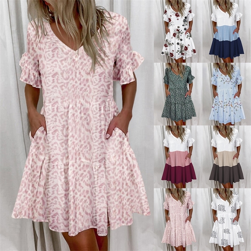 Women Casual Ruffle Loose V Neck Dress Summer Short Sleeve Floral Print Fashion Beach es Printed Pocket 220613
Women Casual Ruffle Loose V Neck Dress Summer Short Sleeve Floral Print Fashion Beach es Printed Pocket 220613